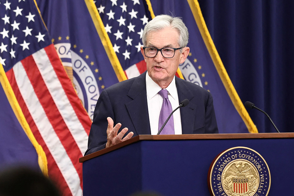 The Dow fell, wiping out its earlier gains, after Powell signaled no more Fed rate cuts this year