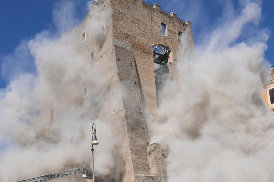 A worker has died after a section of a medieval tower fell in Rome A worker has died after a section of a medieval tower fell in Rome
