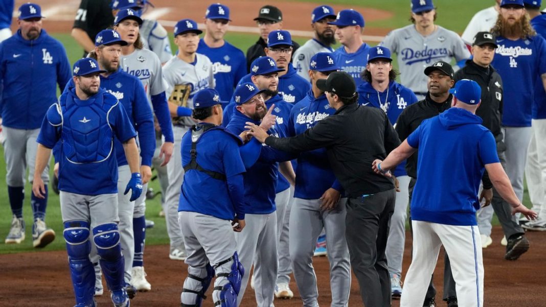 Benches clear after Jays shortstop Gimenez gets plunked. Benches clear after Jays shortstop Gimenez gets plunked.