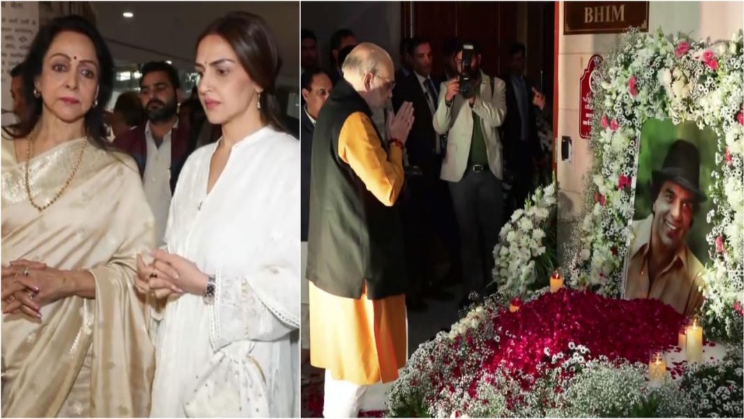 Hema Malini hosts prayer meet for Dharmendra in Delhi Amit Shah Om Birla attend