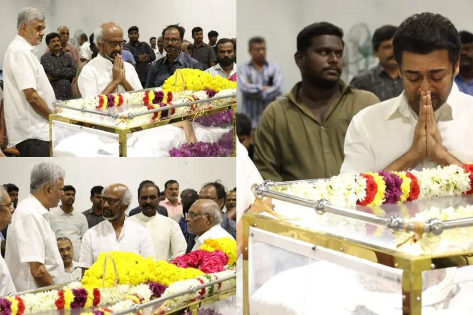 Suriya cries as he pays last respects to AVM Saravanan, Rajinikanth recollects producer standing by him in tough times