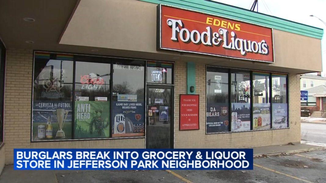 Burglars broke into Eden's Food and Liquor store on West Foster Avenue in Chicago's Jefferson Park, police say.