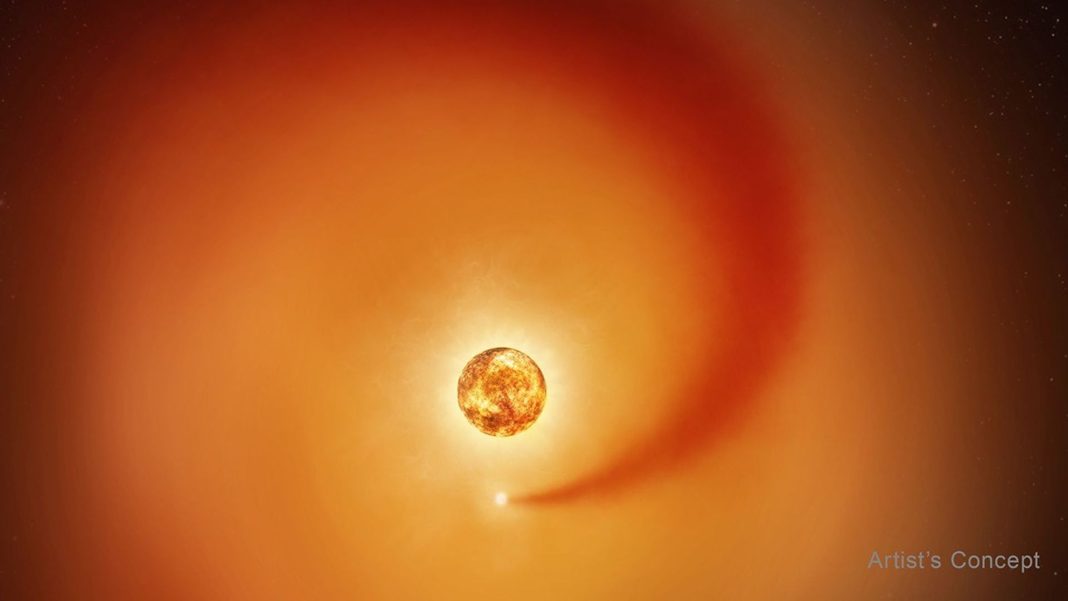 Hubble spots the 'wake' left by Betelgeuse's hidden companion. Hubble spots the 'wake' left by Betelgeuse's hidden companion.