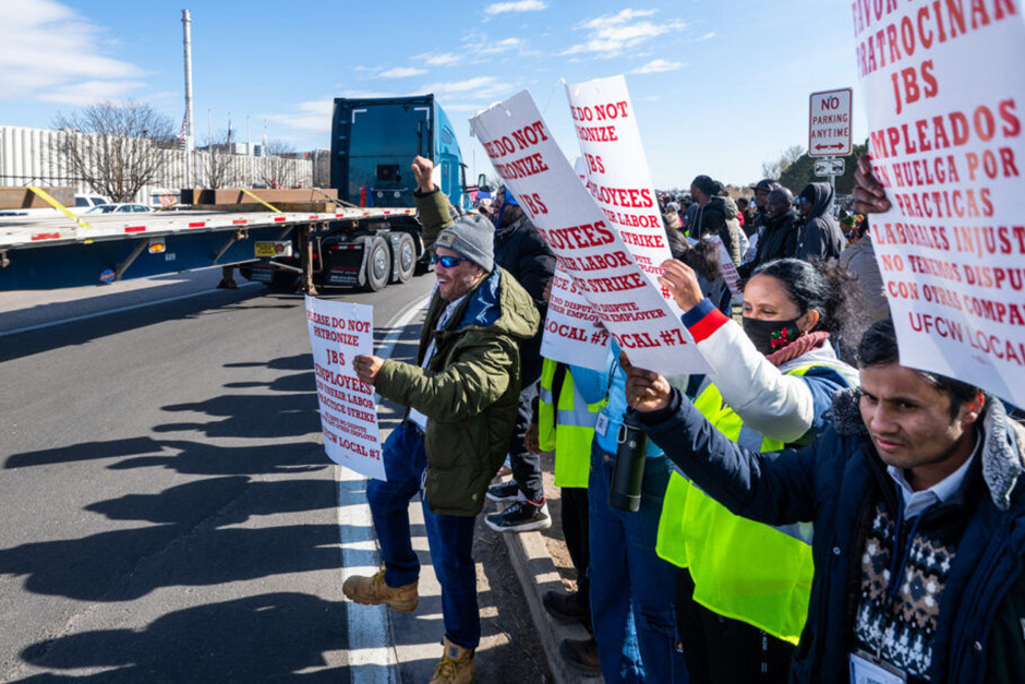 3,800 workers at a huge US meat plant have walked off the job.