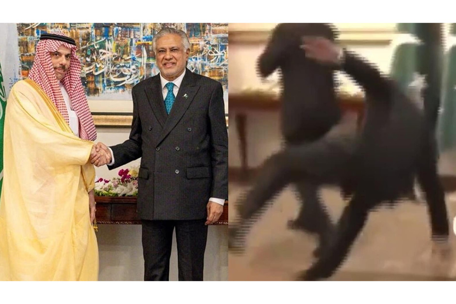 Pakistan deputy PM Ishaq Dar falls while welcoming leaders for US-Iran peace talks, video goes viral