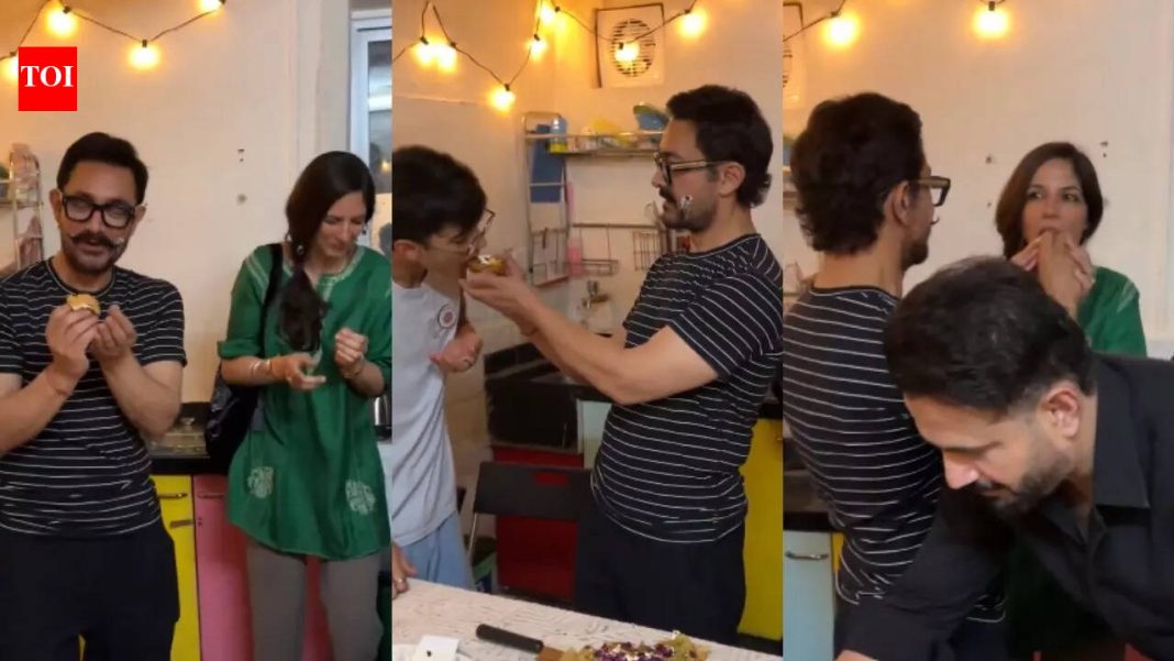 Aamir Khan cuts his birthday cake with girlfriend Gauri Spratt, kids Azad Rao, Ira and Junaid Khan, Irfan Pathan shares inside VIDEO Aamir Khan cuts his birthday cake with girlfriend Gauri Spratt, kids Azad Rao, Ira and Junaid Khan, Irfan Pathan shares inside VIDEO