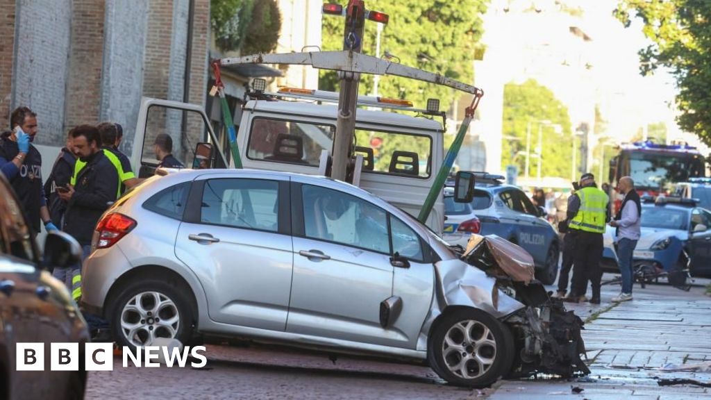 Man drives car into crowd in Italy, then tries to stab people. Man drives car into crowd in Italy, then tries to stab people.