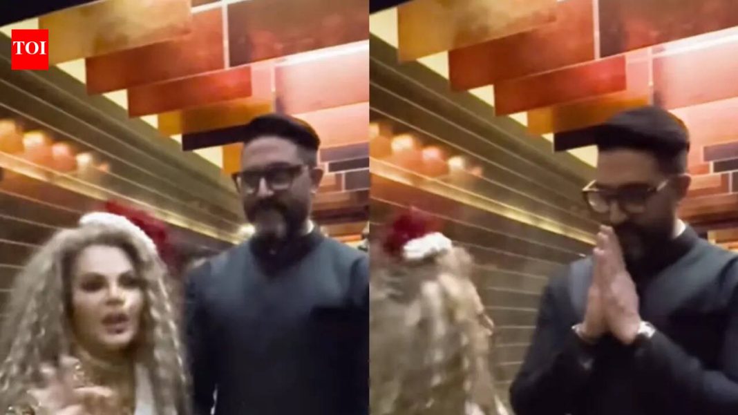 Rakhi Sawant says she's Abhishek Bachchan's fan since 'Guru' as she meets him at 'Raja Shivaji' screening, netizens call him a gentleman as he reacts