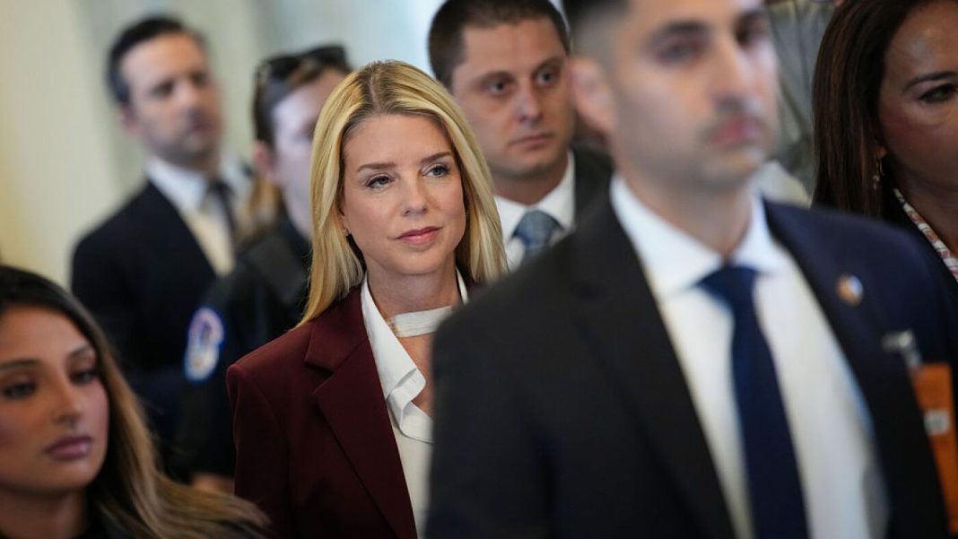 Former AG Pam Bondi is explaining to Congress how she handled the Epstein files.